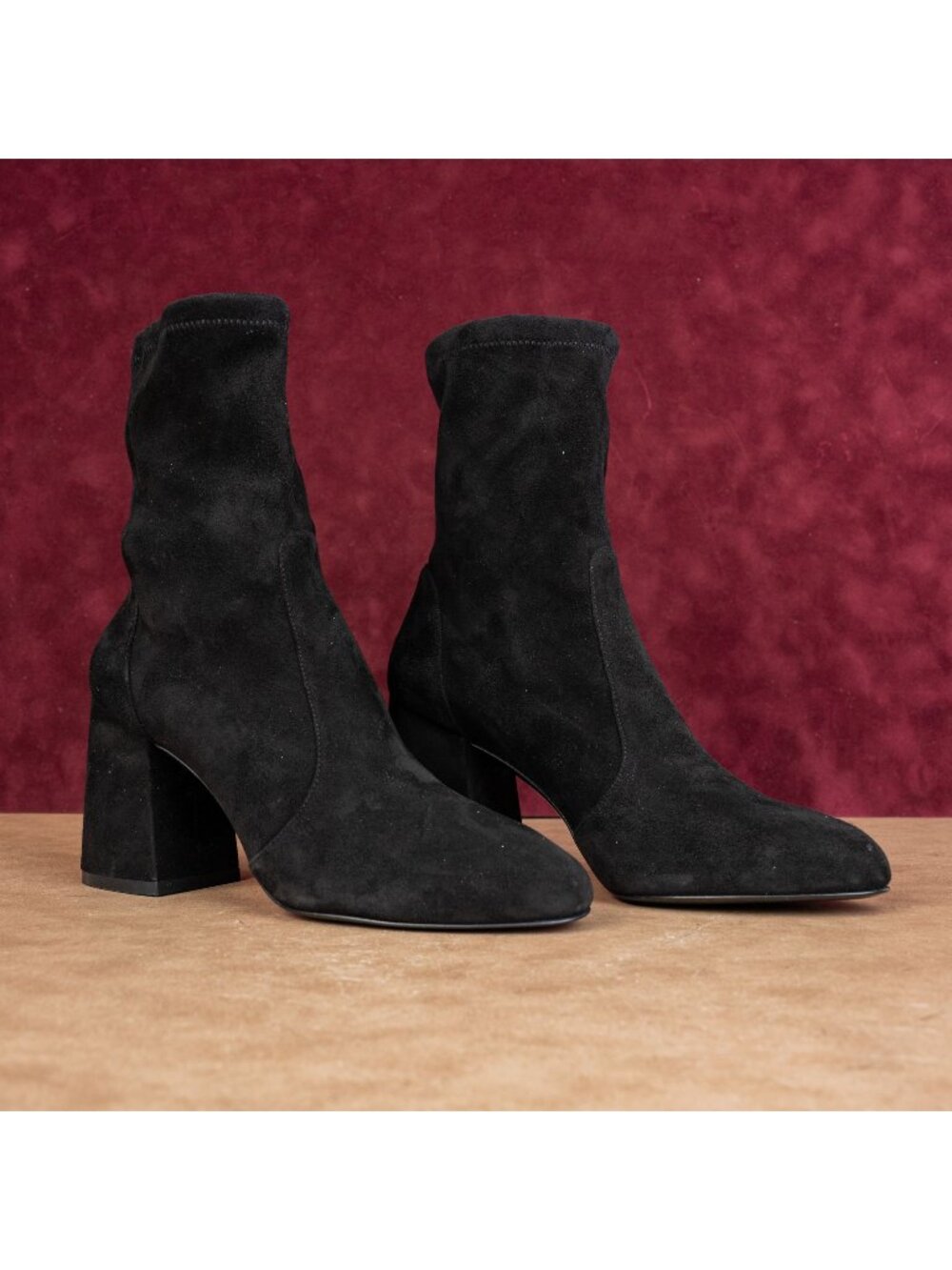 Stuart Weitzman Women Yulian Black Suede Fashion Dress Heel Block Boots sz 7.5